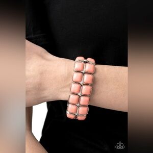 Double The Diva-ttitude Burnt Coral Square Bead Stretchy Bracelet